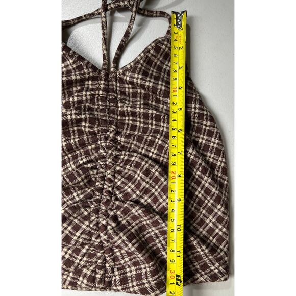 Princess Polly Size 6 Plaid Tie Top Brown - Picture 5 of 5